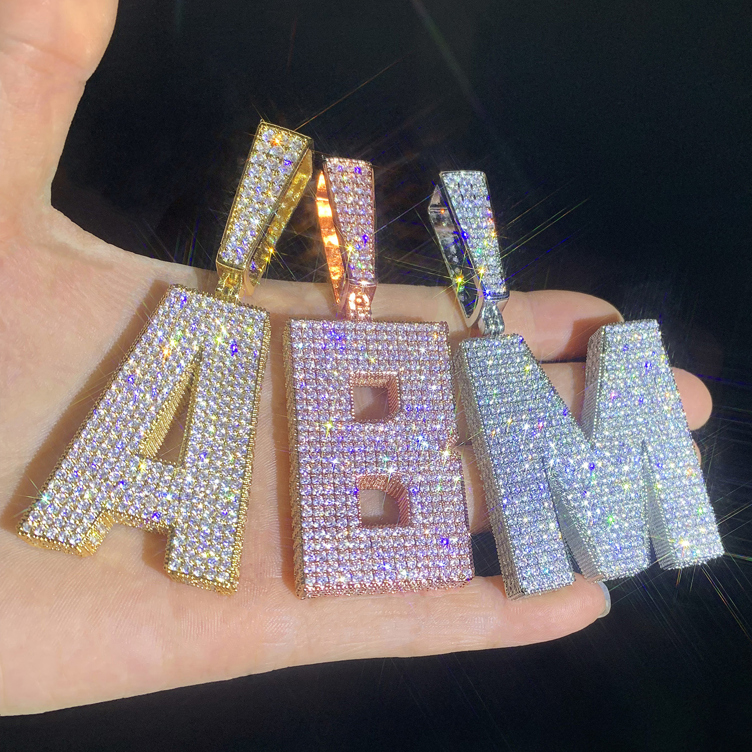 Hip Hop Block Font Custom A-Z Letters Pendant Necklace with Tennis Chain 5A Zircon Jewelry Set