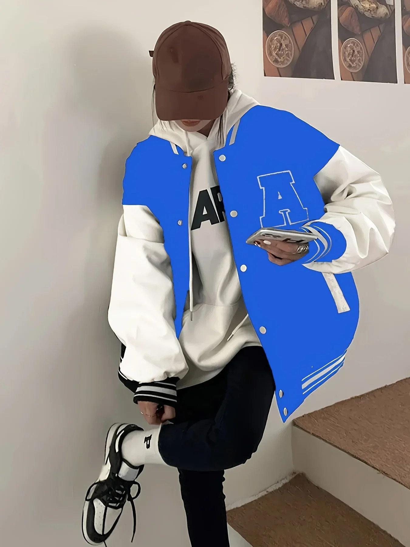 Womens bomber jacket autumn/winter fashion baseball uniform oversized jacket student couple Harajuku loose street jacket 241029