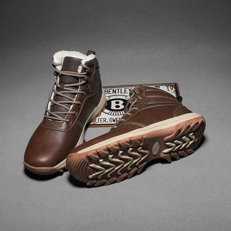 Winter Men Martin Boots Plush Warm Snow Waterproof Outdoor Short Leather Ankle Shoes Big Size 3848 241028