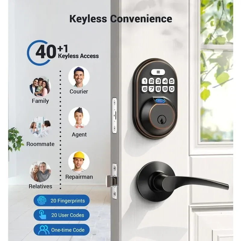 Smart Fingerprint Door Lock Veise RZ02A Keyless Entry Keypad Deadbolt with 20 Anti Peeping Password 241028