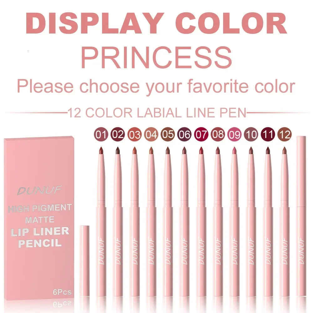 6PC Velvet Matte Lipstick Pen Nude Brown Lip Liner Pencil Kit Smooth Rose Red Pigment Waterproof Long Lasting Dye Cheek Lip Tint 241028