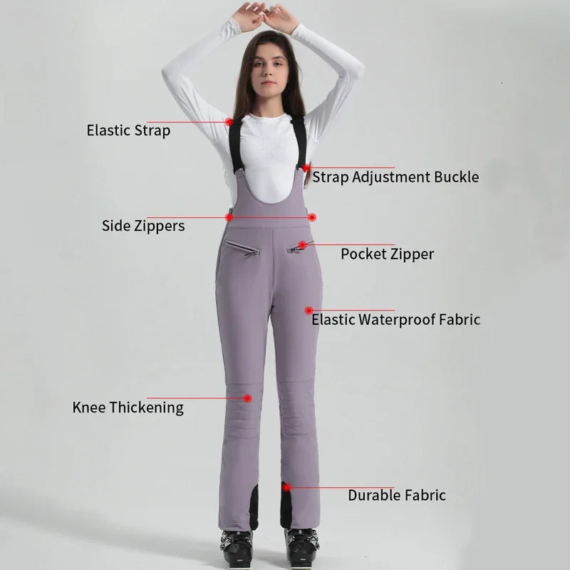 Outdoor Mountain Sport Ski Bib Pants Woman Snowboard Jumpsuit Winter Female Slim Snow Trousers New Windproof Warm Skiing Clothes