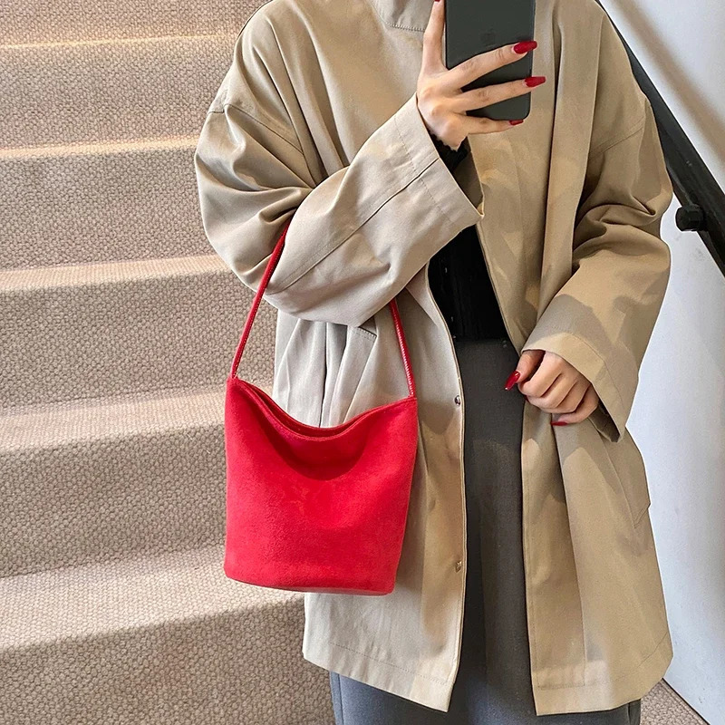 LEFTSIDE Small NUBUCK Bucket Bag Womens Shoulder Cross Body Bag Winter Fashion Trend Y2K Handbags and Wallets 241024