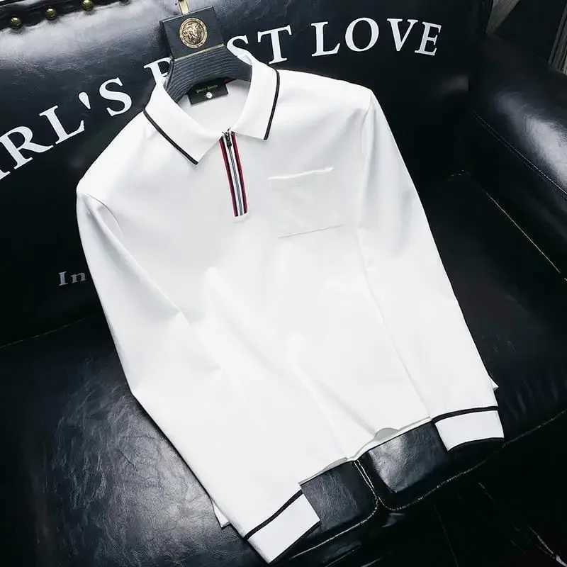 Man Sweatshirt Winter Polo T Shirt for Men White High Quality Pullovers Full Sleeve Elegant Korean Luxury Tops Long ElasticityX241028