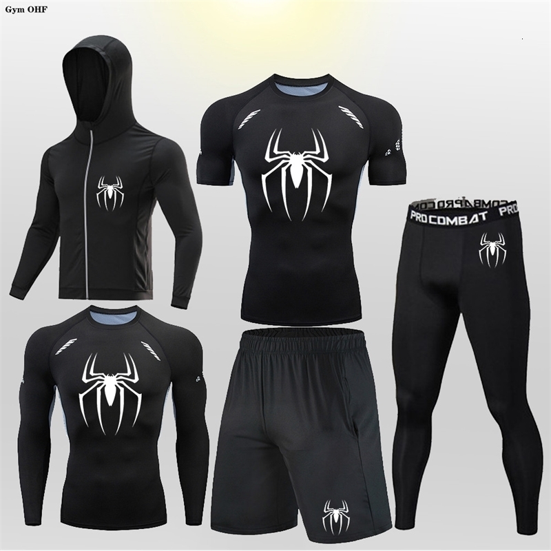 Mens Compression Sportswear Tights TShirt Super Hero Clothes Thermal Underwear Men Running Sets Spider Print Clothing y241028