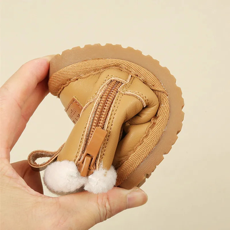 Winter Baby Boots Leather Warm Fur Cute Animal Boys Shoes Non-slip Soft Sole Fashion Toddler Girls Snow Boots 241028