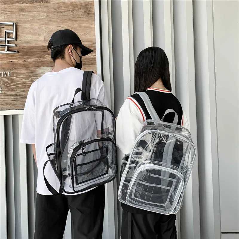 CMM Three Piece Set Women Backpacks Unisex Transparent Backpack Female Student School Waterproof Pvc Clear Book Bag Purple 241029