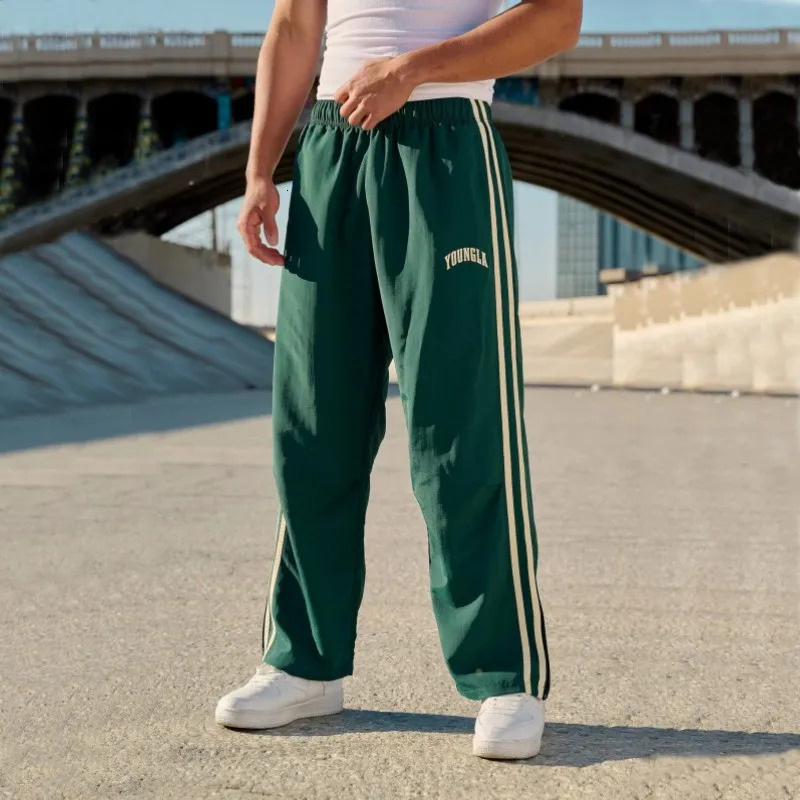 Gym Sports Fitness Mens Sports Pants Ribbon Splicing Printed Mid rise Casual Pants Jogging Outdoor Running Training Pants 241028