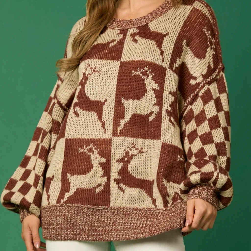 Combhasaki Womens HalloweenChristmas Round Neck Long Sleeve Sweaters Aesthetic Gingerbread Man Print Knit Loose Pullovers Tops 241028