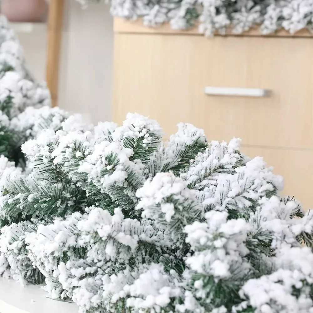 1.8m White Snow Falling Cedar Velvet Rattan for Christmas Tree Decoration Festive Garland Fireplace Staircase Garden Yard DoorXJ241029