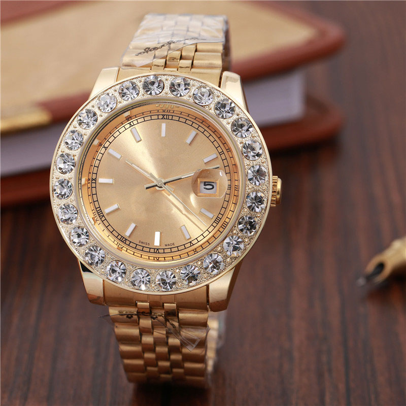 Fashion Full Diamond Men's Watch Stainless Steel Band Male Quartz Wristwatches Date Calendar Watches