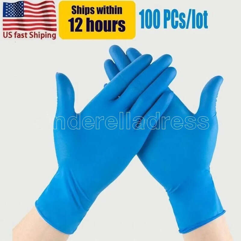 Blue Nitrile Disposable Gloves Powder Free Non Latex Pack Of 100 Pieces Anti-Skid Anti-Acid Gloves Fy9518 Ss0112