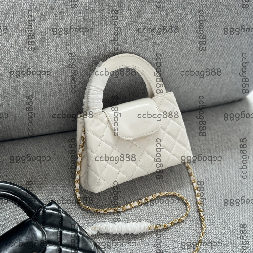 23K 20CM Women Shiny Lambskin Top Handle Totes Clutch Bags Mini Flap Gold Metal Hardware Matelasse Chain Crossbody Wedding Party Luxury Brand Purse