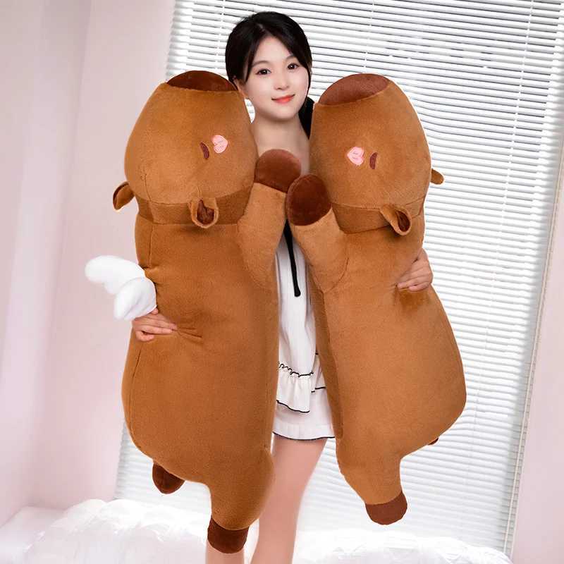 60cm-100cm Kawaii Giant Strip Capybara Plush Doll Pillow Lying Brown Orange Wings Creative Capybara Plush Toy Home Decor X241028