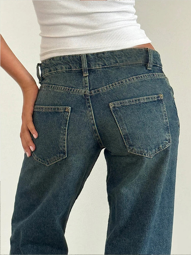 Women Vintage Aesthetic Y2k Low Rise Baggy Jeans Loose Fit Boyfriend Straight Wide Leg Jeans Trendy Stretch Long Denim Pants 241028