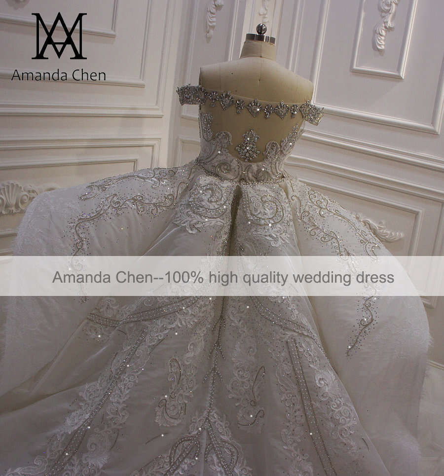 robe mariage femme Off Shoulder Heavy Beading Rhie Removable Train Wedding dress