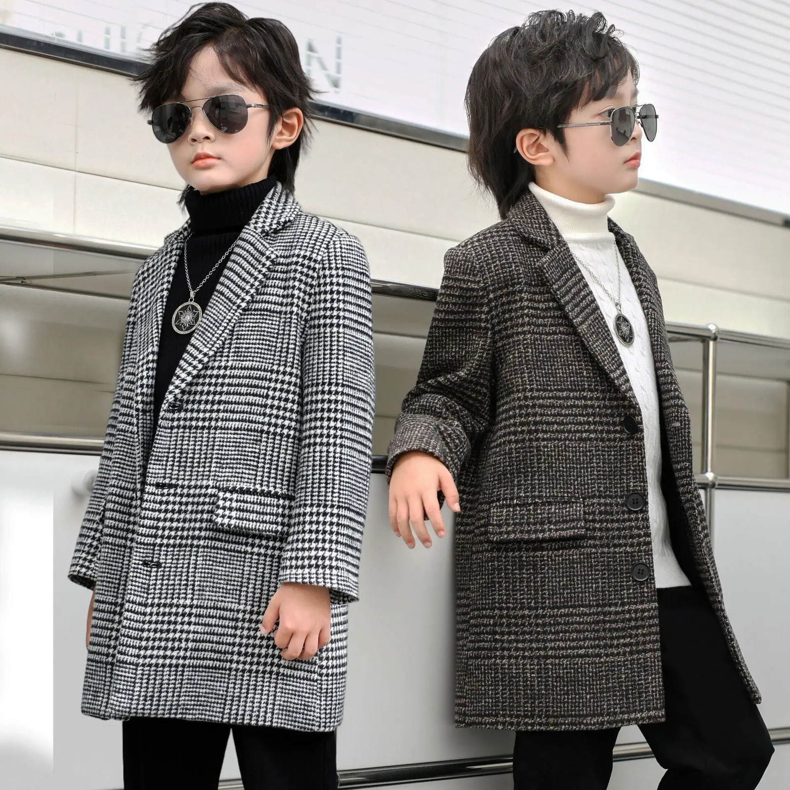 Children Winter Warm Wool Coat Korea Boys Windproof Outdoor Long Jacket Kids Fromal Birthday Party Pography Woolen Snow Coat 241028