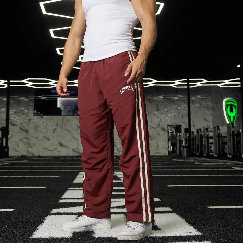 Gym Sports Fitness Mens Sports Pants Ribbon Splicing Printed Mid rise Casual Pants Jogging Outdoor Running Training Pants 241028