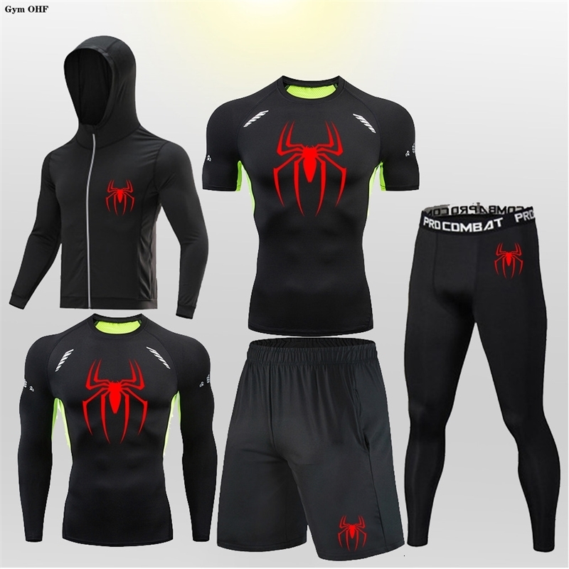 Mens Compression Sportswear Tights TShirt Super Hero Clothes Thermal Underwear Men Running Sets Spider Print Clothing y241028