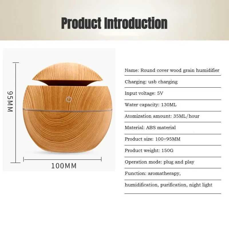 2024 New Wood Grain Vase Humidifier USB Car Close His Colorful Luminous Super Silent Humidifier Holiday Gift for Friends Y241104