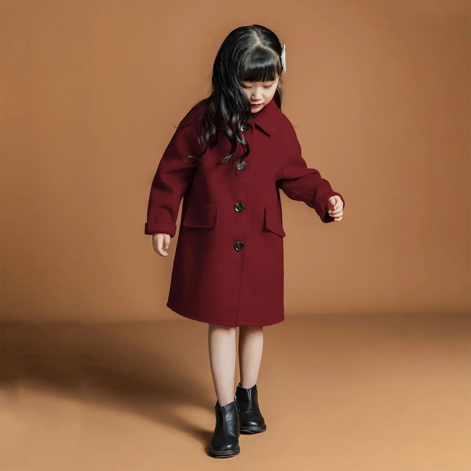 Girls Wool Coats Cute Outwear Kids Wool Jackets Teenager Long Overcoat Casual Winter Clothes for Girls S70 241028