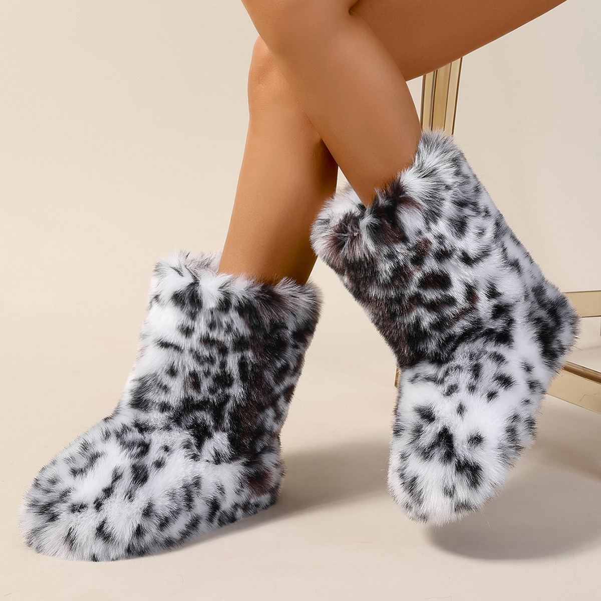 New Winter Fashionable Warm Leopard Print Thick Soled Midsole Boots 241116