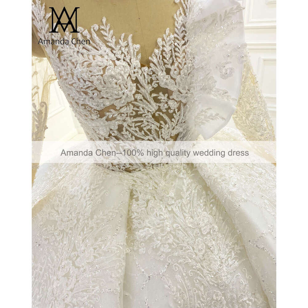 New Design Long Sleeve Lace Appliqued See Through Wedding Dress