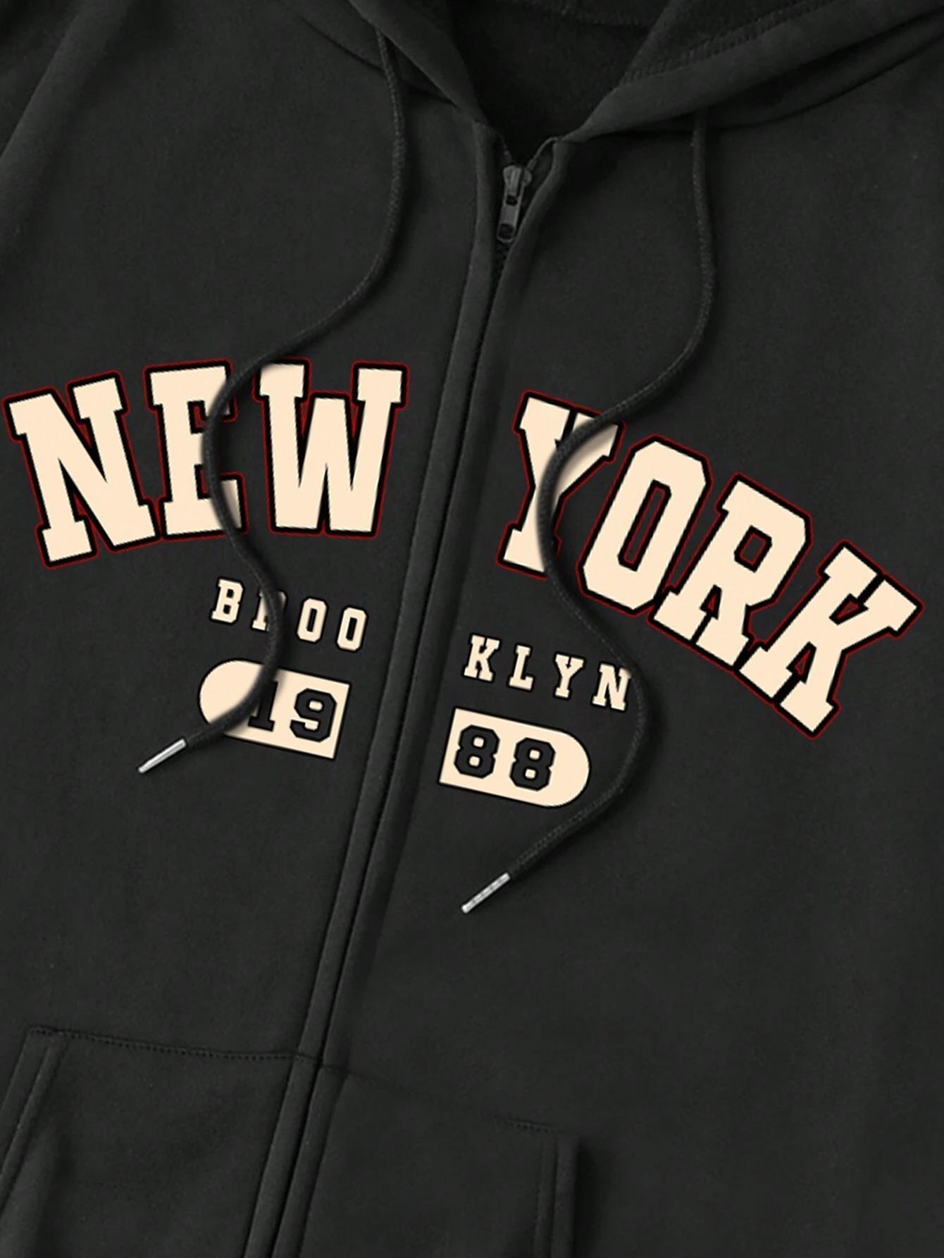New designer Brooklyn, New York 1988 letter print zipper hooded sweatshirt for women's warm wool loose fit sportswear casual street women's 
