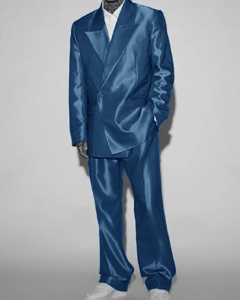 Mens satin double layered two-piece elegant mens wedding fashion set ball dress 2024 full set mens formal set 241028
