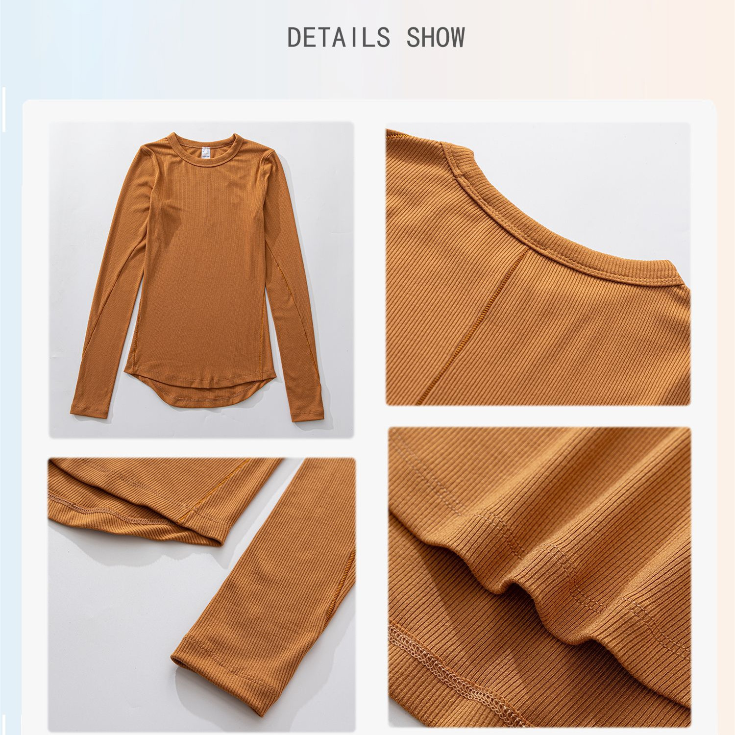 2025--Womens Yoga Hold Tight Shirts Long Sleeve Shirt Solid Color Sports Fitness Women Round Neck Top Jogging Sportswear Breathable