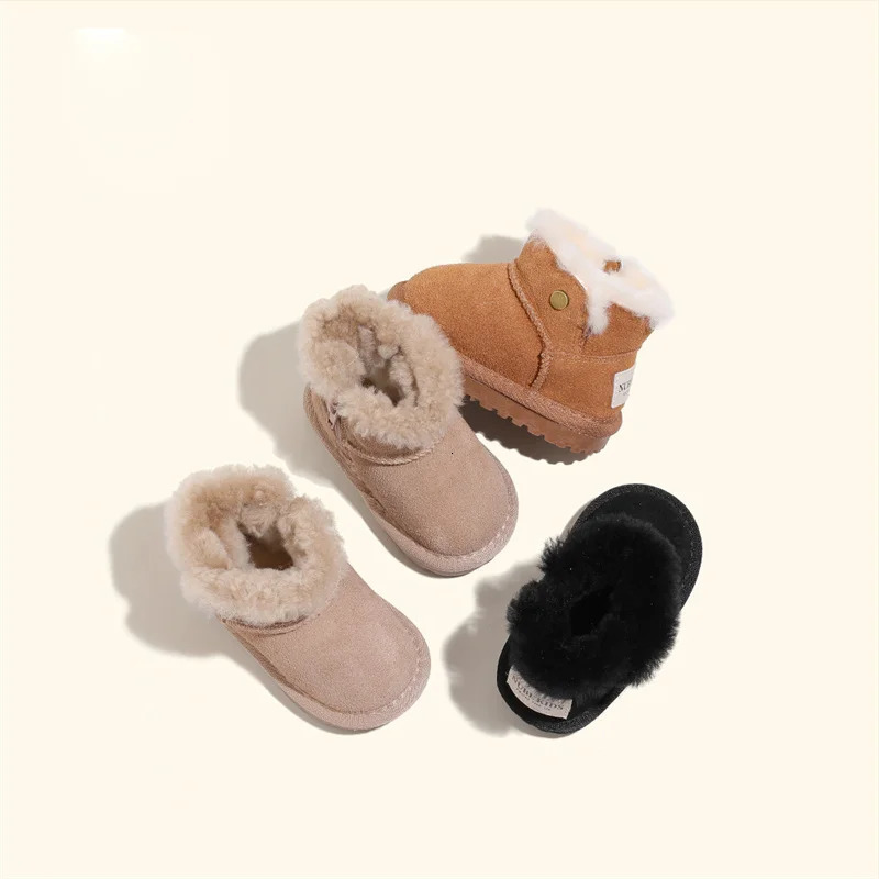 Winter Baby Snow Boots Leather Warm Plush Infant Shoes Soft Sole Fashion Toddler Boys Girls Boots 16-25 241028