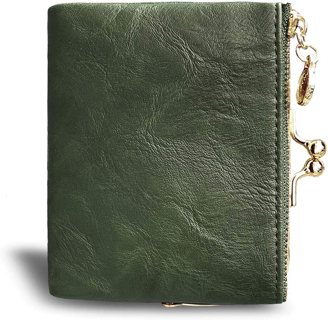Small Zip for Women - Compact Leather hot Double Fold Wallet with Zipper & Kiss Lock