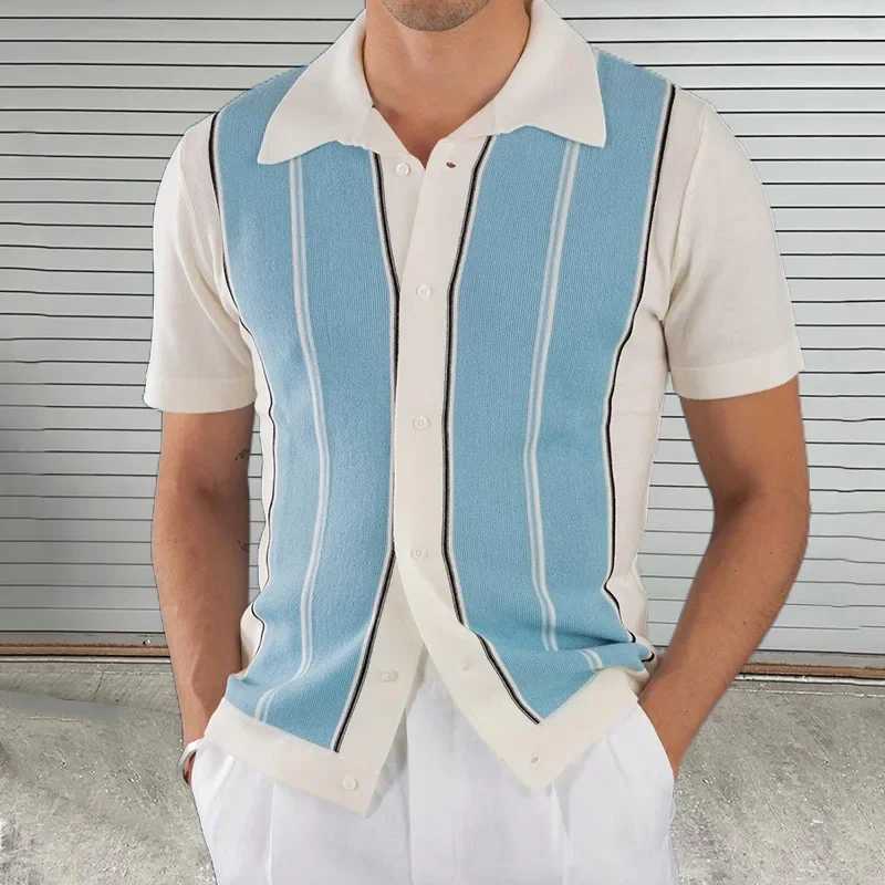 Short Sleeved Men Shirt New Fashion Versatile Mans Knitted Slim Fit Polo Collar Cardigan Top for Female Streetwear 2024 SummerX241028