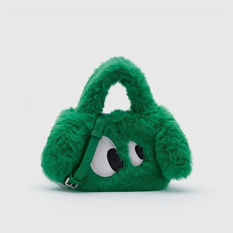 Cute cartoon eyes womens clutch wallet handbag winter fashion womens plush handbag shoulder bag casual womens daily messenger bag 241028