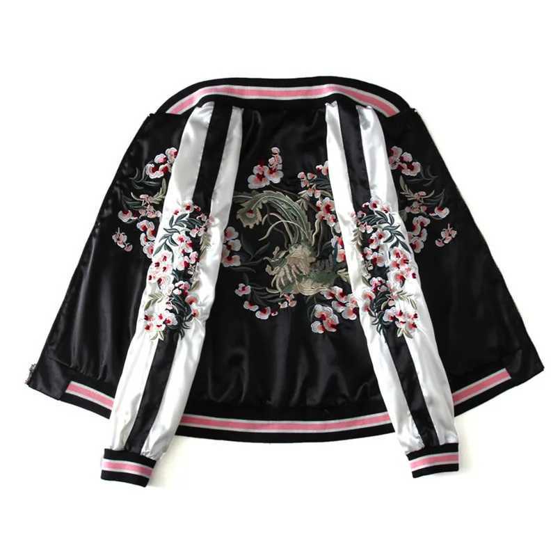 Women's Jackets Womens satin Sukajan embroidered bomber baseball jacket double-sided womens coat floral Harajuku autumn Japanese silk girl Y24102