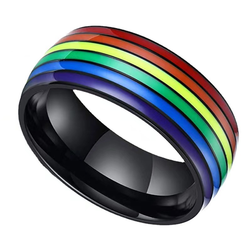 Creative Designer Rainbow Ring for Men Women Colorful Enamel Stainless Steel Lovers Couple Rings Gold Silver Black Band Rings Jewelry Gift Top Quality