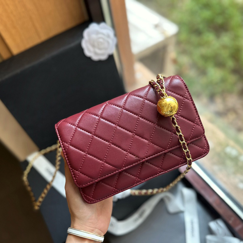 Womens WOC Crush Gold Ball Wallet On Chain Bags Metal Hardware Crossbody Shoulder Handbags Card Holder Multi Pochette Purse 4 Colors 20cm