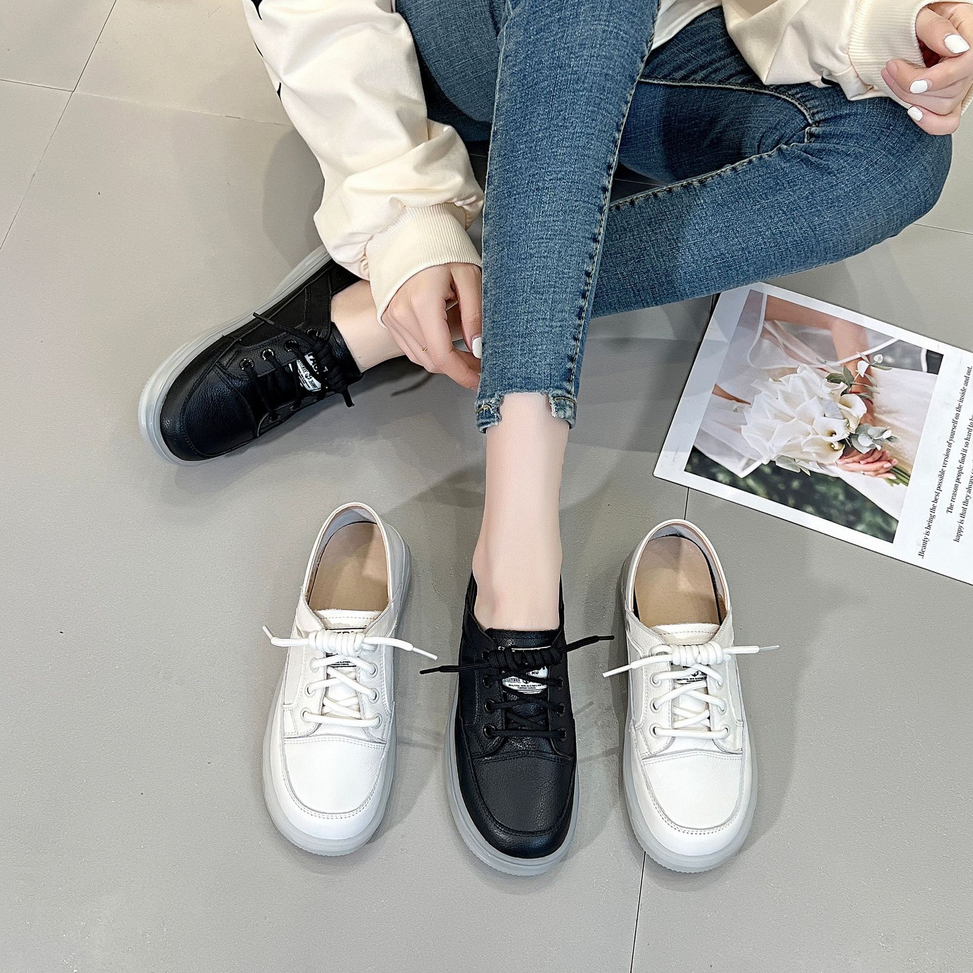 Head layer cowhide small white shoes female summer two wear flat bottom breathable maternity casual shoes leather nurse shoes sports board shoes