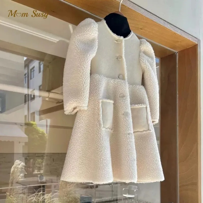 Fashion Baby Girl Dress Jacket Long Infant Toddle Child Puff Sleeve Coat Fleece Patchwork Baby Outwear Baby Clothes 1-10Y 241028