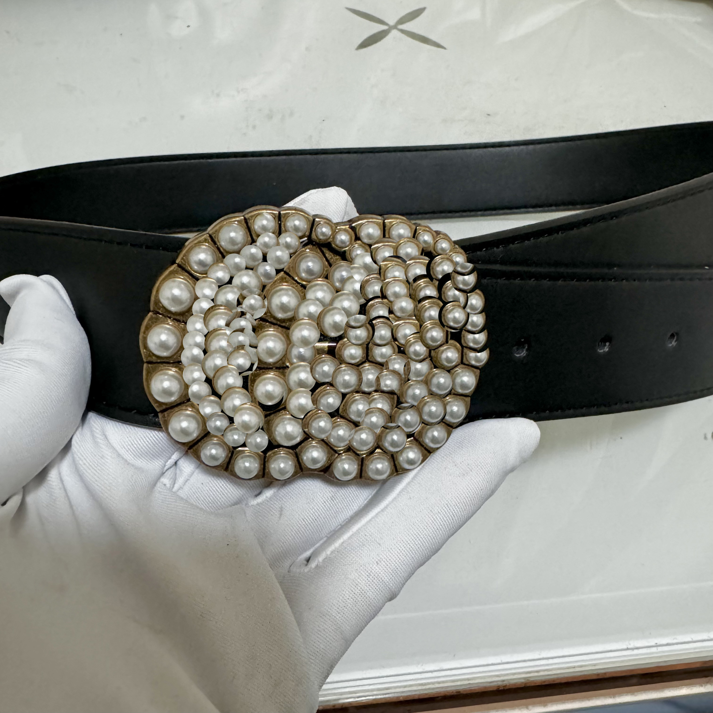 Men's designer belt Women's Belt Lace Pearl Diamond buckle Leather ceinture High quality cowhide width 3.8cm long 95-125cm 7 colors available