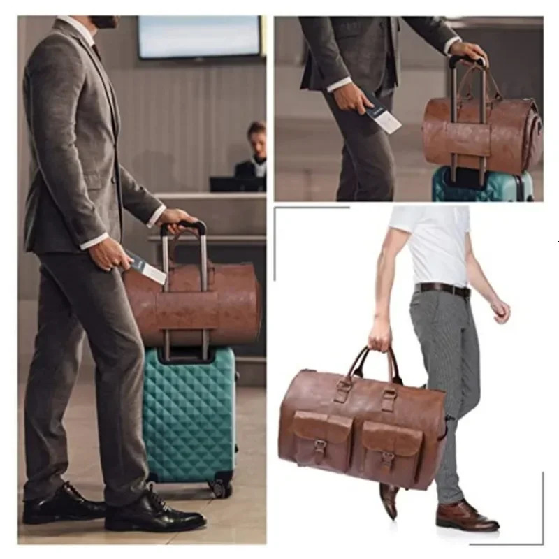 Garment Bag For Travel Convertible Carry On Garment Duffel PU Bag For Men Waterproof Large Bag 2 In 1 Suit Dress Business Travel 241028