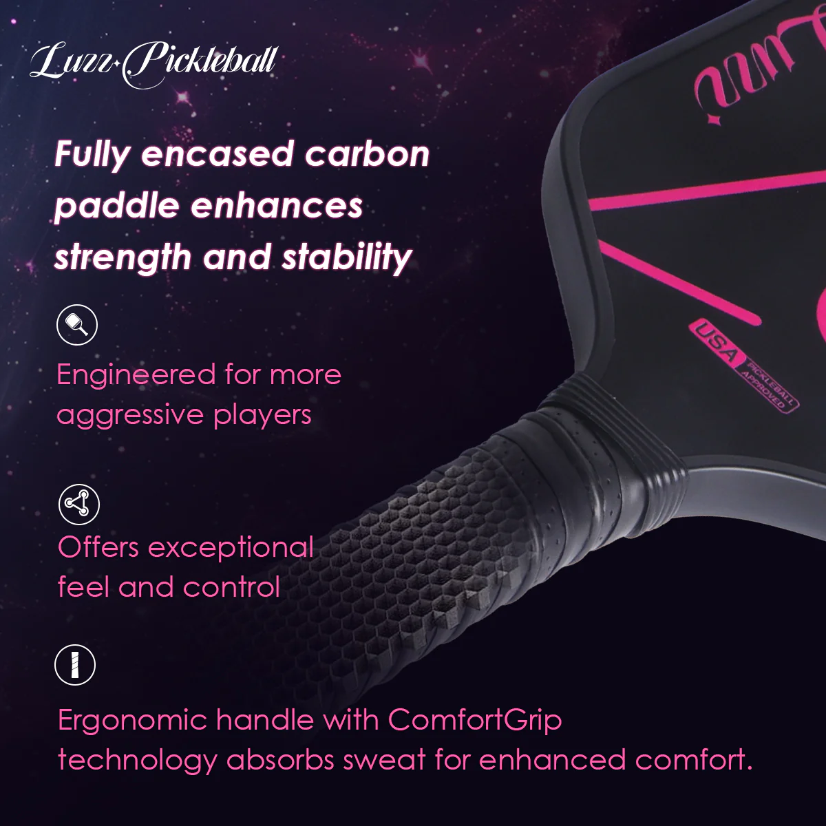 Luzz ZZ USAPA Approved Pickleball Paddle Thermoformed Gen 3 Pickleball Racket T700 Raw Carbon Fiber Unibody 16mm Polymer Core