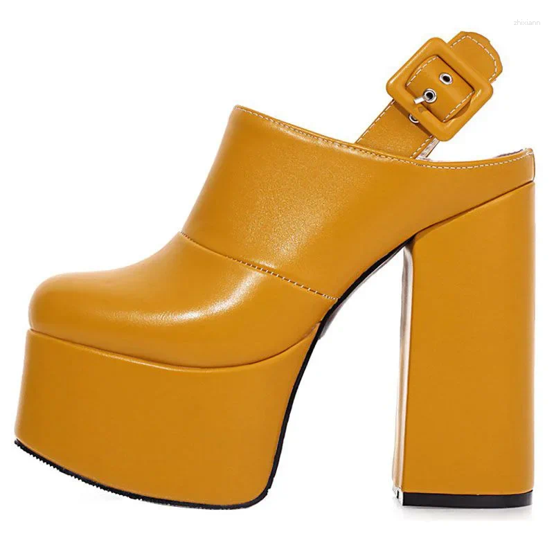 Sandals Sexy Platform Thick High-Heeled Round Toe Back Strap Buckle Shallow Pumps Large Size New Model Catwalk Pole Dancer Shoes