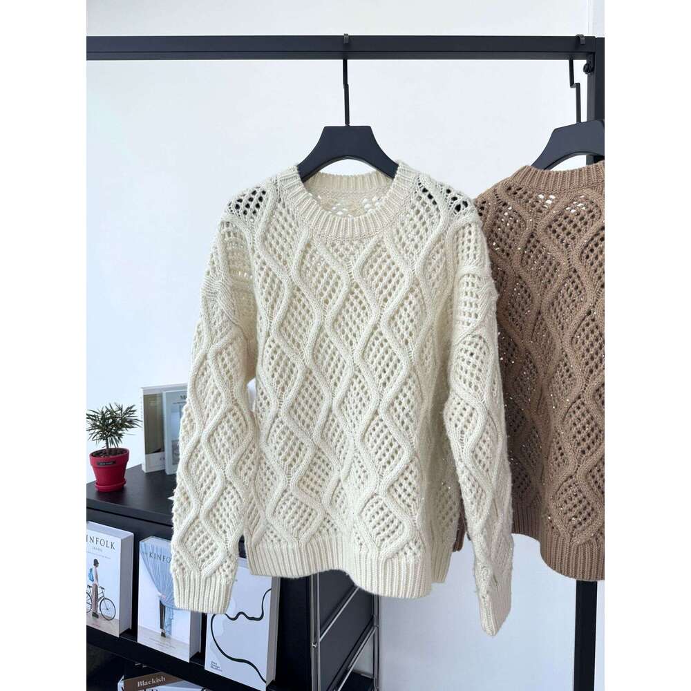 Naizaiga 100 Merino Wool O-Neck Long Sleeve Paillette White Camel Loose 2024 Autumn Women Pullover Girl Sweaters Sm3
