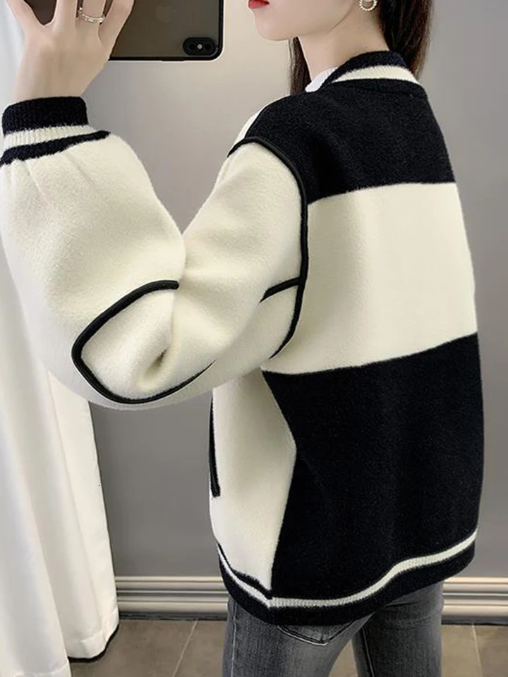 Autumn and Winter Womens Baseball Jacket Korean Loose Short Sleeve Jacket Womens Street Clothing Casual Jacket Womens 241029