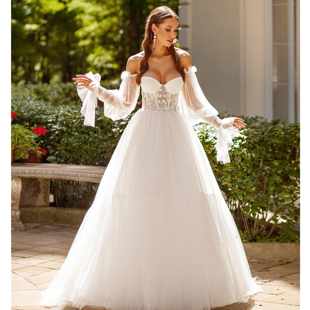 Sleeves Detachable Long A E Wedding Dresses Sweethear Off The Shoulder Lace Appliques Boho Beach Princess Bridal Gowns ppliques