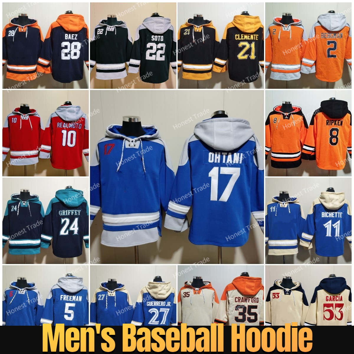 Men Realmuto Baseball Hoodie Soto Mookie Betts Ohtani Adley Rutschma Griffey Roberto Clemente Judge Acuna Jr. Bichette Nolan Ryan Baseball Sweatshirt