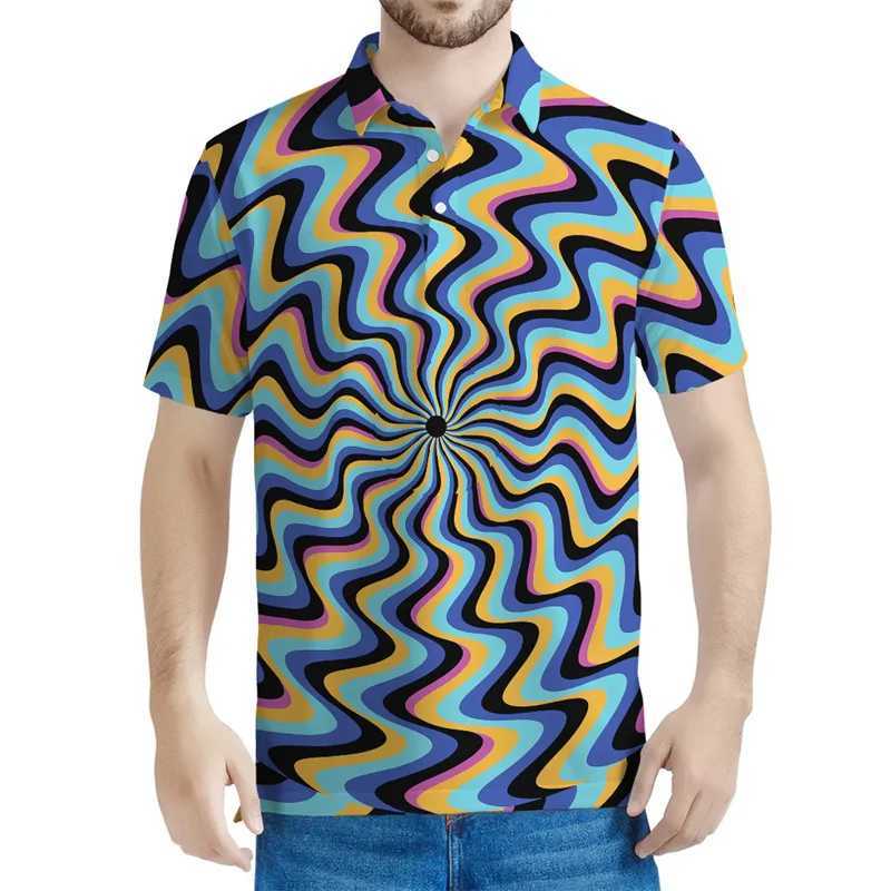 Psychedelic 3D Printed Polo Shirt Men Optical Illusion Graphic Tee Shirts Streetwear Lapel Short Sleeve Tops Oversized T-shirtX241028