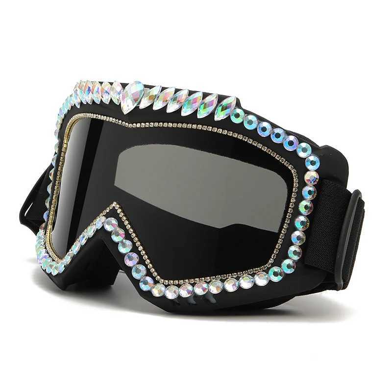 Steampunk diamond eye wearing symphonic goggles oversized snow goggles eye protection for Siam luxury rhinestone skiing goggles X241028