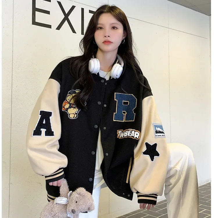 autumn and winter apron baseball shirt American womens retro loose sweater womens jacket 241029